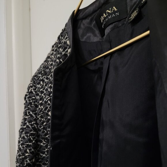 Dana Buchman Blazer Women Plus Sz 16 Zipper Tweed Boucle Wool Trim Leather - Picture 10 of 13